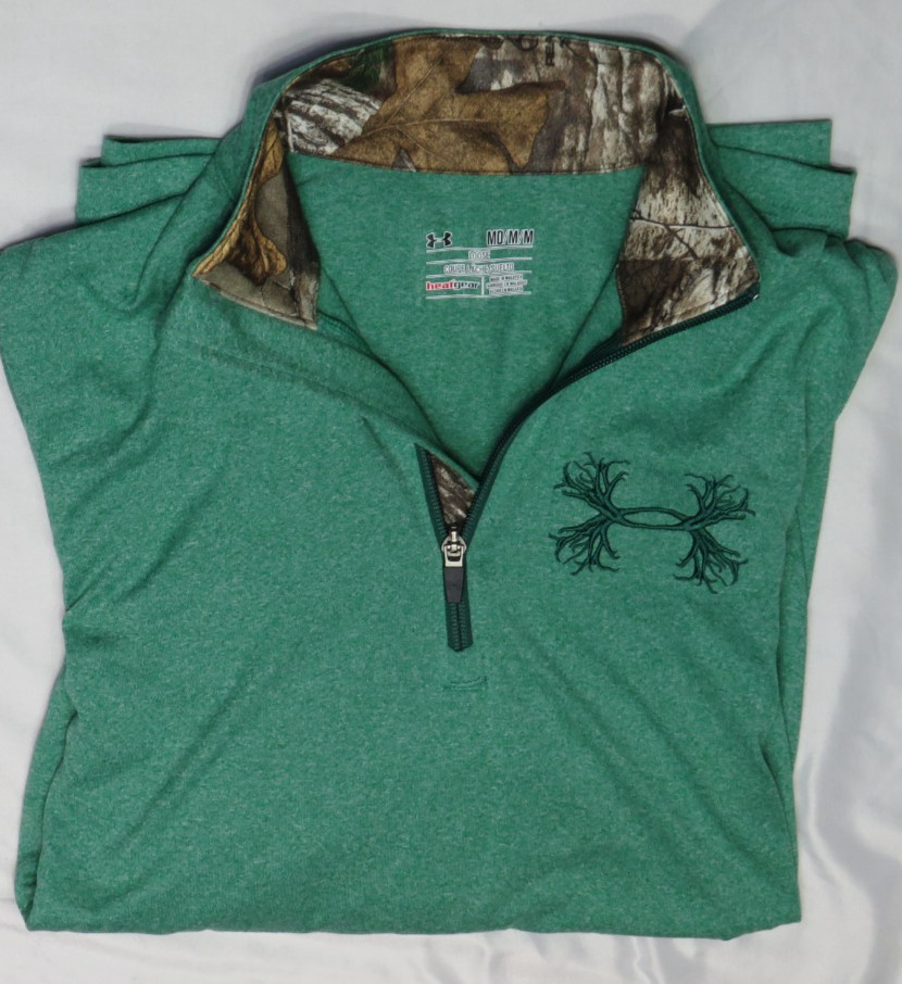 UNDER ARMOUR LOOSE HEATGEAR SHIRT MD GREEN 1/4 ZIP PULLOVER ANTLER LOGO new nwot gallery