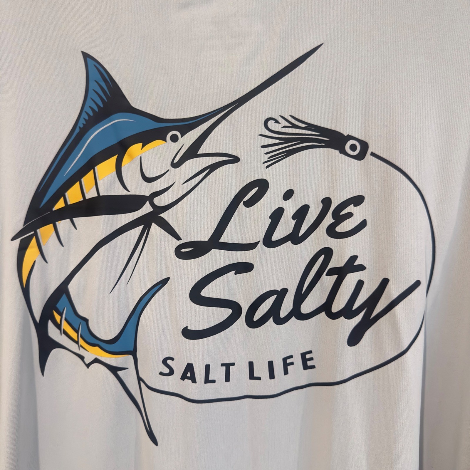 Salt Life SLX Mens XXL Gray Long Sleeve Marlin Fishing Shirt Live Salty Graphic gallery