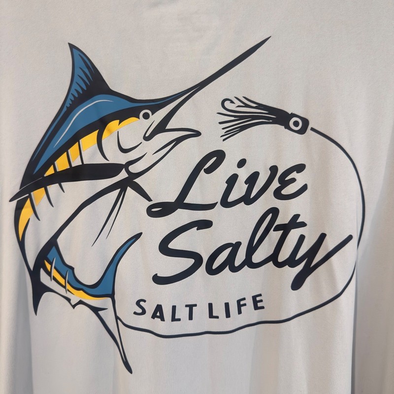 Salt Life SLX Mens XXL Gray Long Sleeve Marlin Fishing Shirt Live Salty Graphic gallery