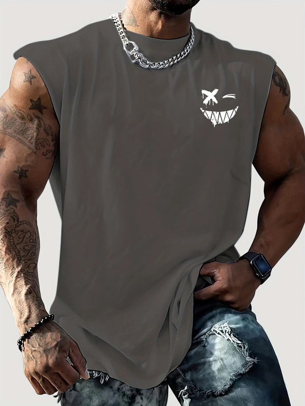 Men's summer casual sports loose fit smiley face print comfortable and breathabl gallery
