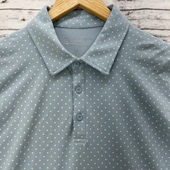BYLT Lux Golf Polo Shirt Mens Medium Premium Drop Cut Blue Polka Dots Stretch