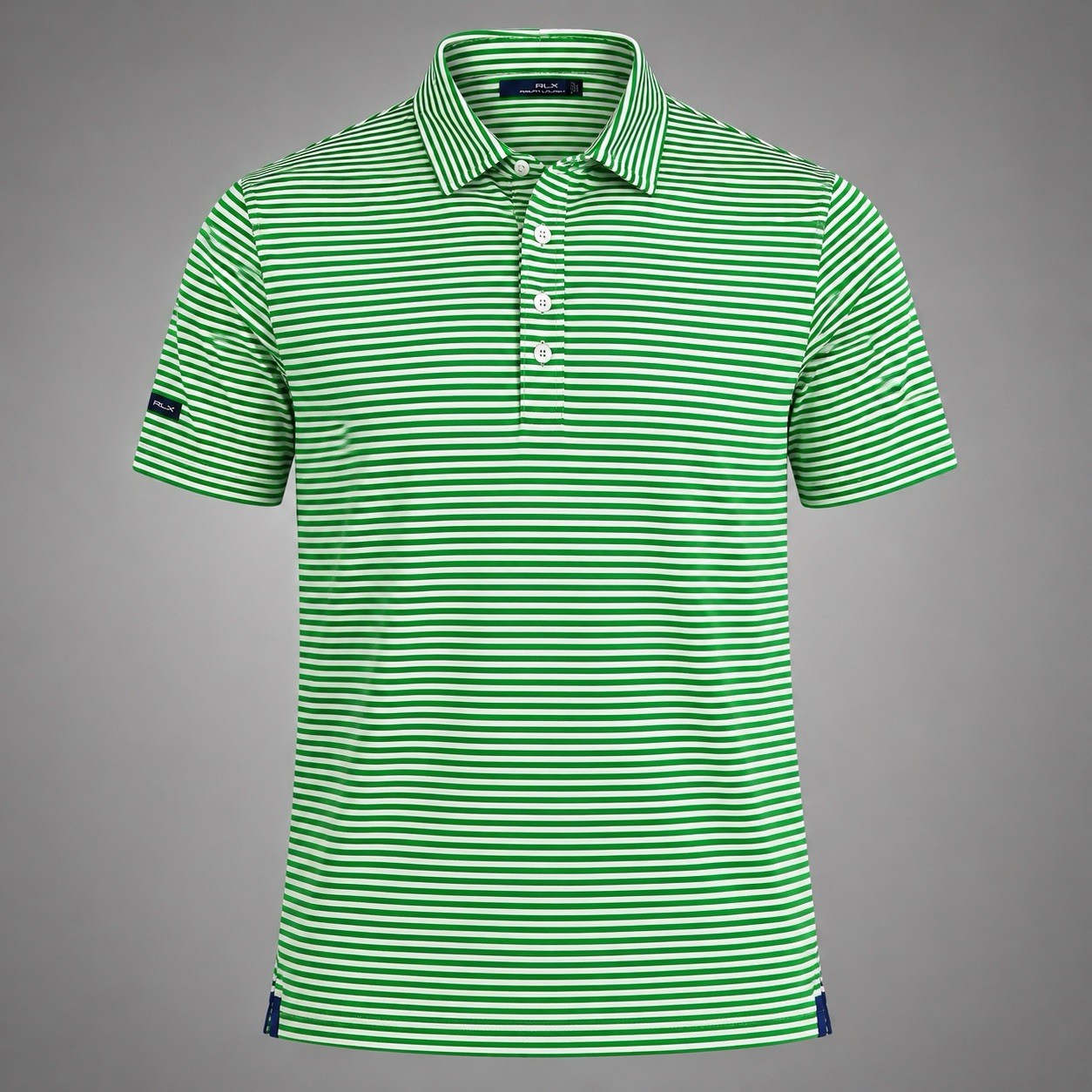RLX Ralph Lauren Golf Polo Men's Large Lime Green White Stripes Stretch Shirt gallery
