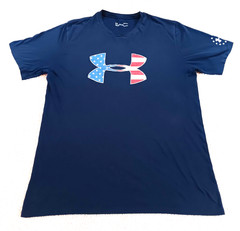 PATRIOTIC Under Armour Heat Gear Athletic T-Shirt Loose Fit American Flag Size L