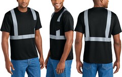 Mens Enhanced Visibility Reflect Pocket Tee Moisture Wicking Mesh T-Shirt S-5XL