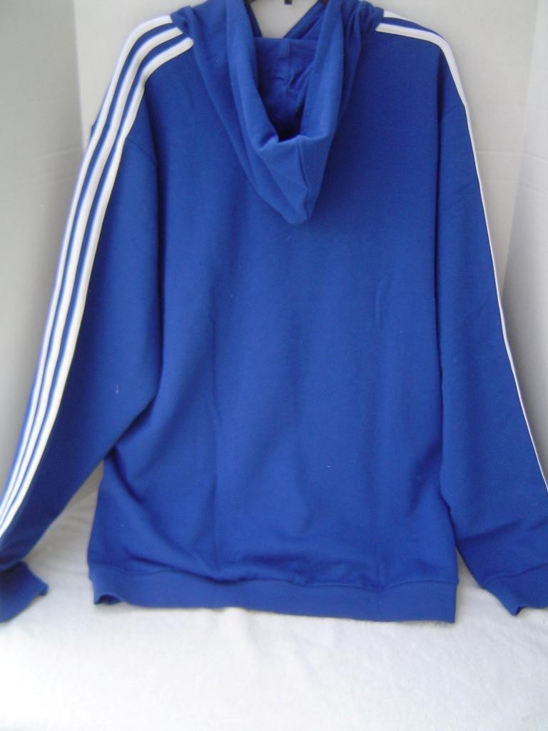 NEW MENS ADIDAS BLUE PULL OVER HOODIE WITH WHITE LOGO SIZE XLT gallery