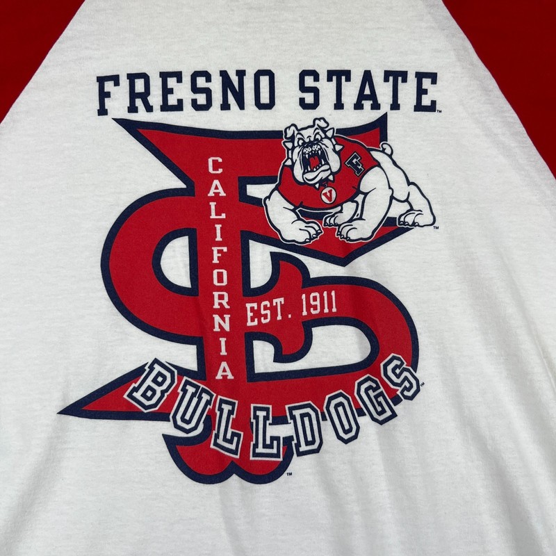 VTG Fresno State Bulldogs Baseball Shirt Mens L White Red Russell Football gallery