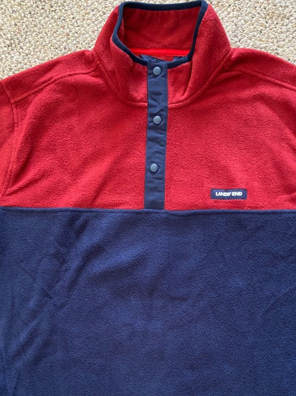 Lands' End Fleece Pullover Top Shirt Soft Stretch Burgundy Navy Men's XXL 2XL gallery