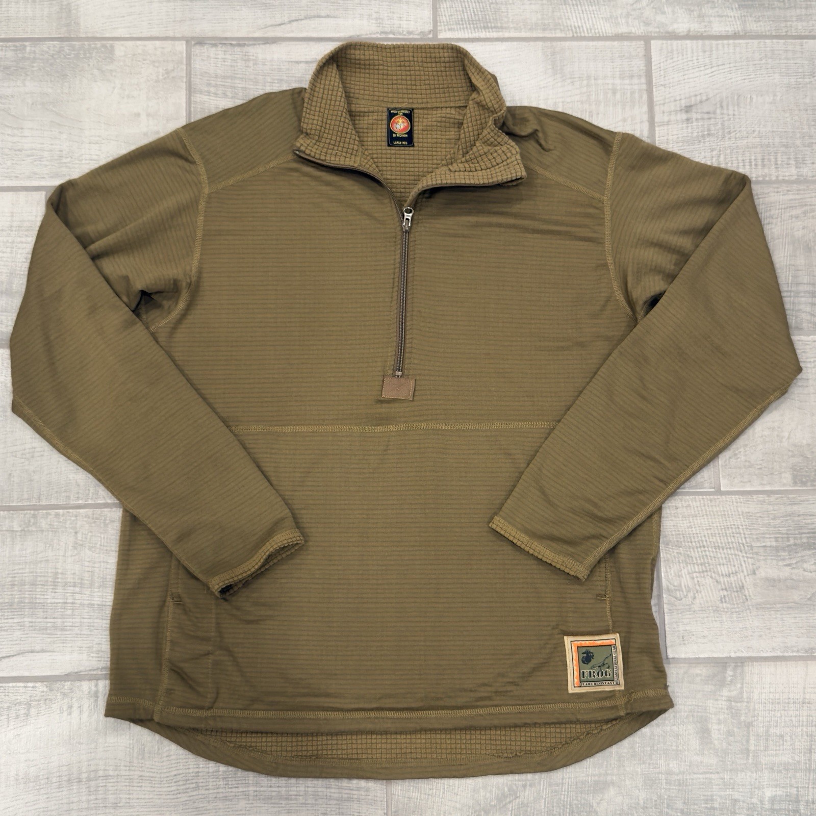 USMC Coyote Frog Marine Corp Shirt Men Large Reg Waffle Fleece Quarter Zip Grid gallery