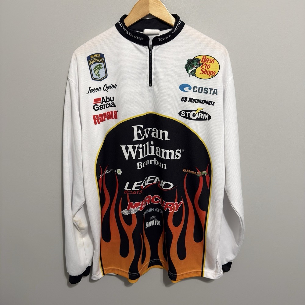 Bass Pro Shops Elite Series Jason Quinn Fishing Jersey Mens L Long Sleeve Flames