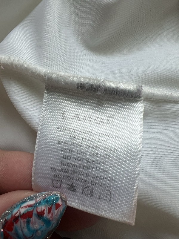 Starter White Solid Long Sleeve Crew Neck Stretch T-Shirt Logo Womens L gallery