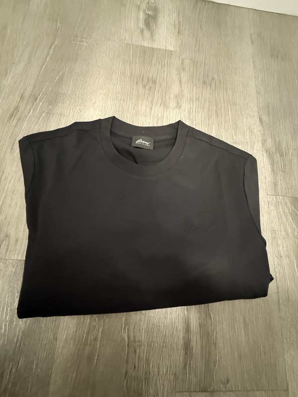 Brioni Men's Black M Crew Neck Short Sleeve Lightweight Polyester Logo Tee gallery