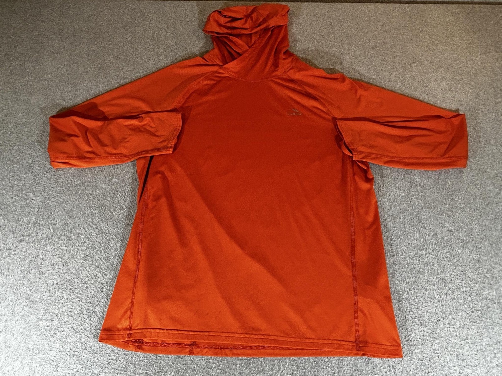 LL Bean Shirt Mens Large Orange Swift River Cooling Hooded Rash Guard Pullover gallery