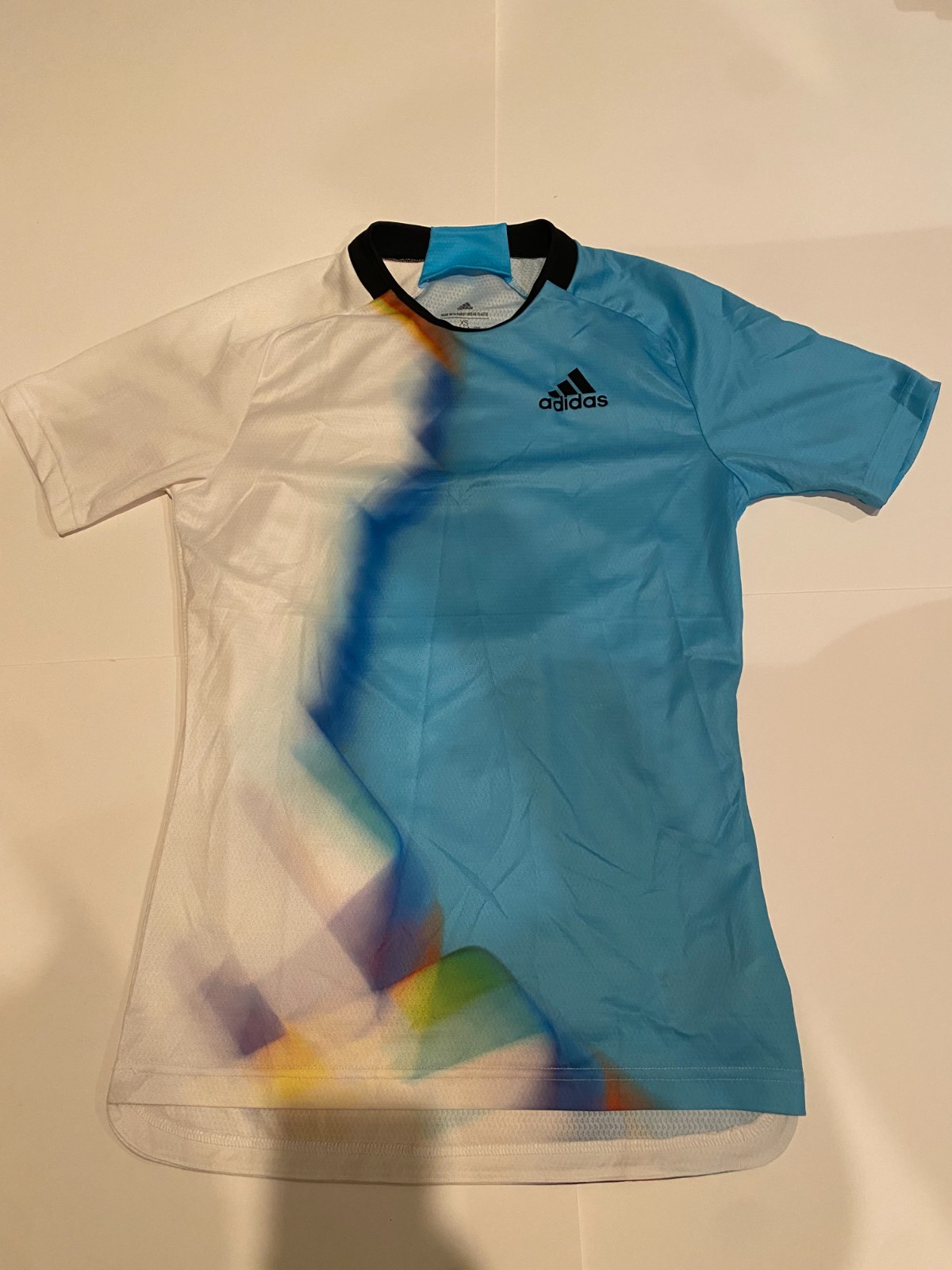 ADIDAS MEN SHIRT XS Extra Small HT3528 White Bright Cyan multi Tennis WC Tee gallery