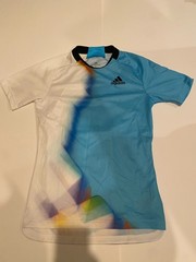 ADIDAS MEN SHIRT XS Extra Small HT3528 White Bright Cyan multi Tennis WC Tee