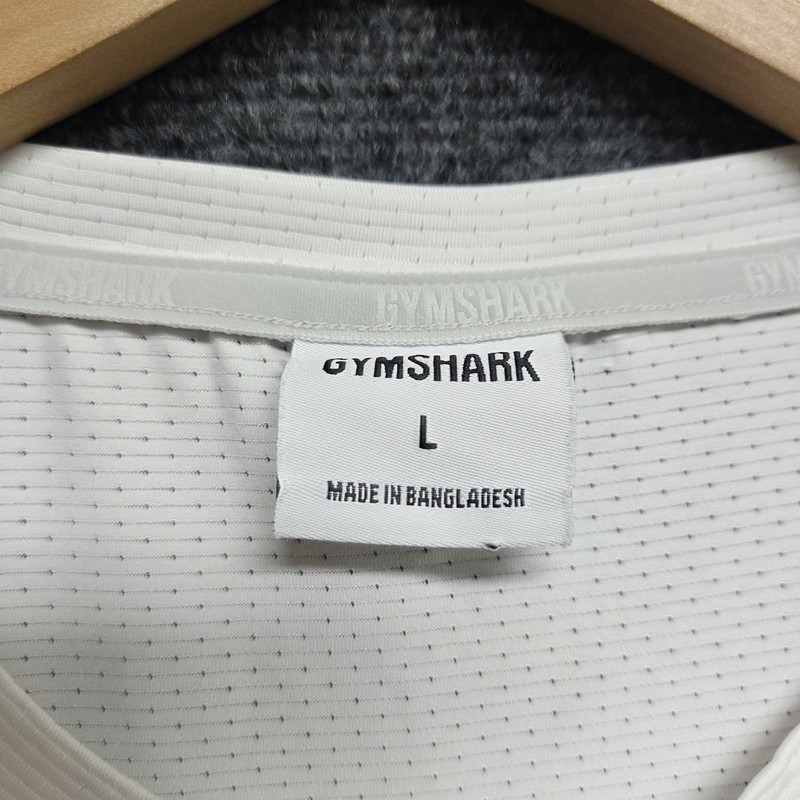 Gymshark Shirt Mens Large White Sport Stripe Crewneck Athletic Slim Fit Tee gallery