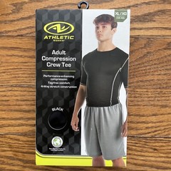 Mens Athletic Works Adult Black Short Sleeve Compression Top – Size XL (46-48)