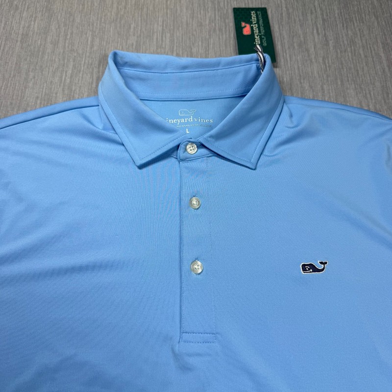 Vineyard Vines Polo Tee Shirt Mens L Large Blue Performance Whale Outdoor NWT gallery