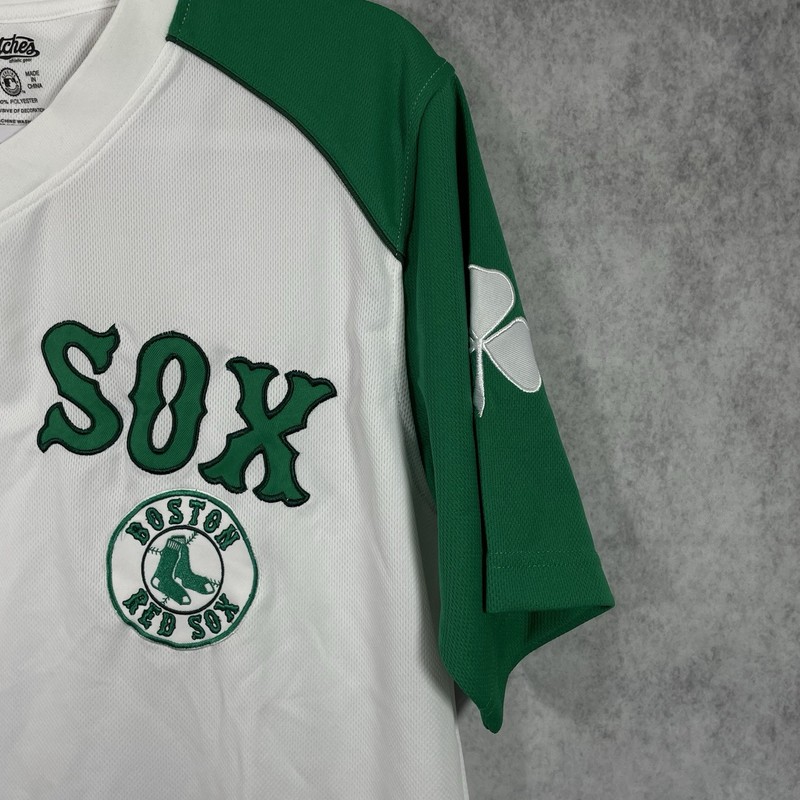 Stitches Athletic Gear Mens Red Sox Shirt Size M White Green Short Sleeves. gallery