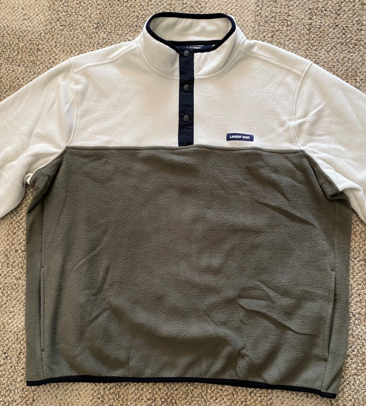 Lands' End Fleece Pullover Top Shirt Soft Stretch Beige Olive Men's Small gallery