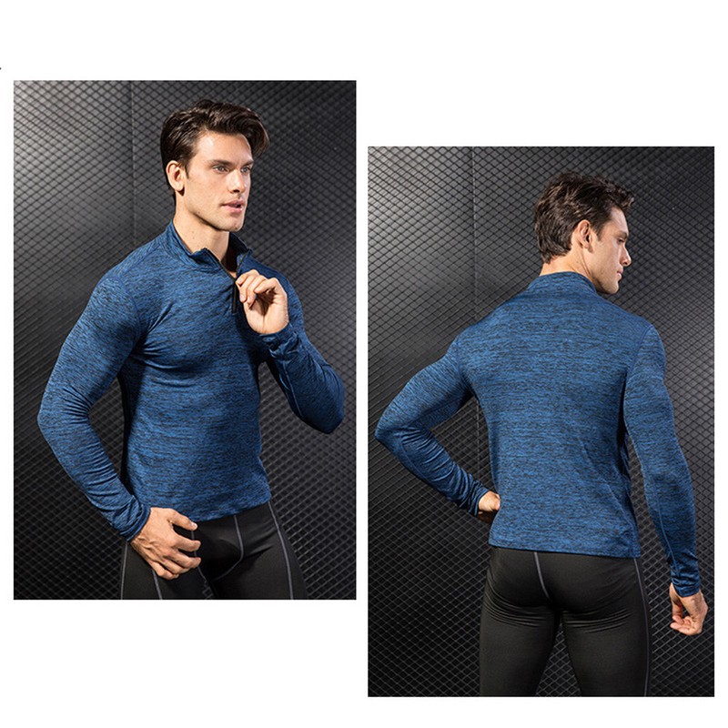 Men Long Sleeve Stand Collar Velvet Sports Tops Fitness Stretch Sweatshirt YL048 gallery