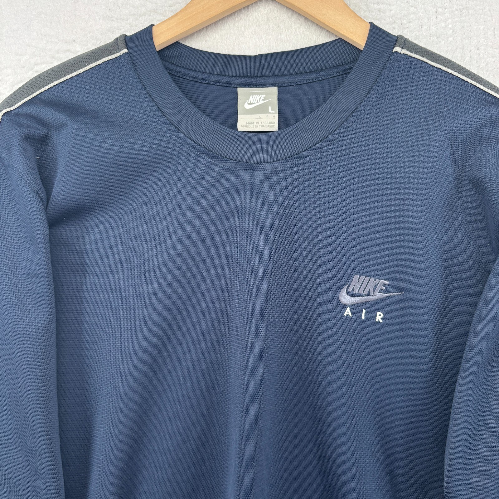 NIKE AIR Shirt Men L Performance Long Sleeve Pullover Pique Blue Jordan Gray Tag gallery