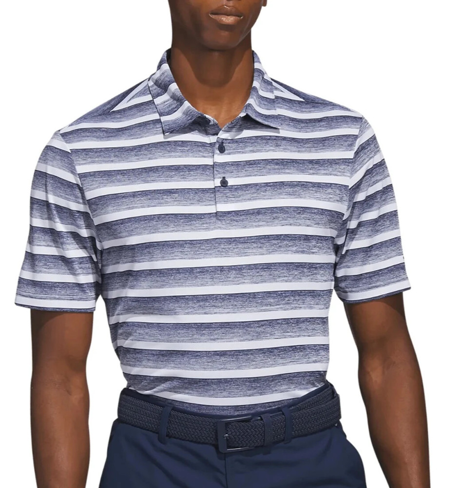 Adidas Mens Two Color Stripe Golf Polo Shirt Collegiate Navy White L $60