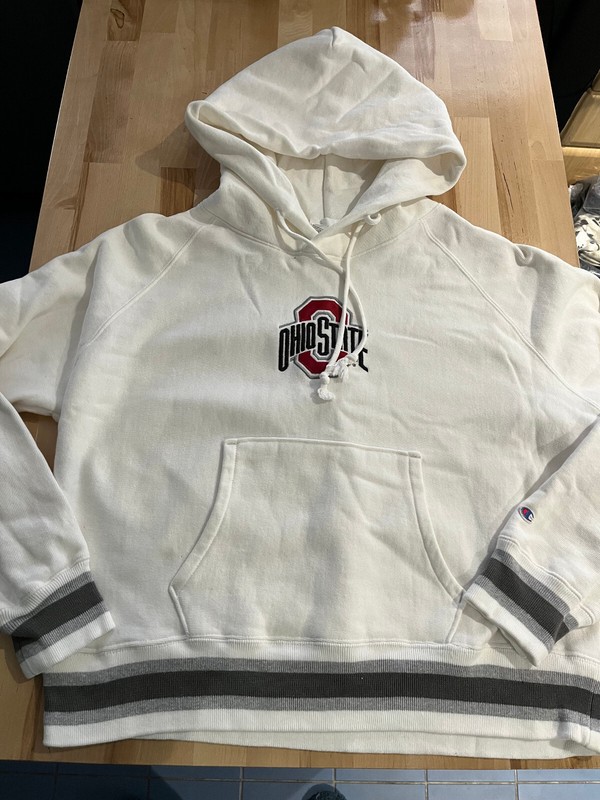 Champion Reverse Weave OHIO STATE Graphics WHITE Hoodie Sweatshirt Adult Sz L gallery