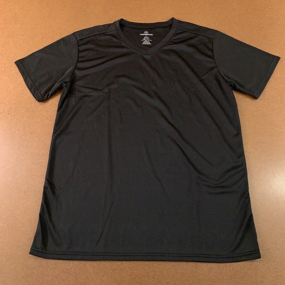 Real Essentials Mens Size Large Black Short Sleeve V Neck Athletic Tee New