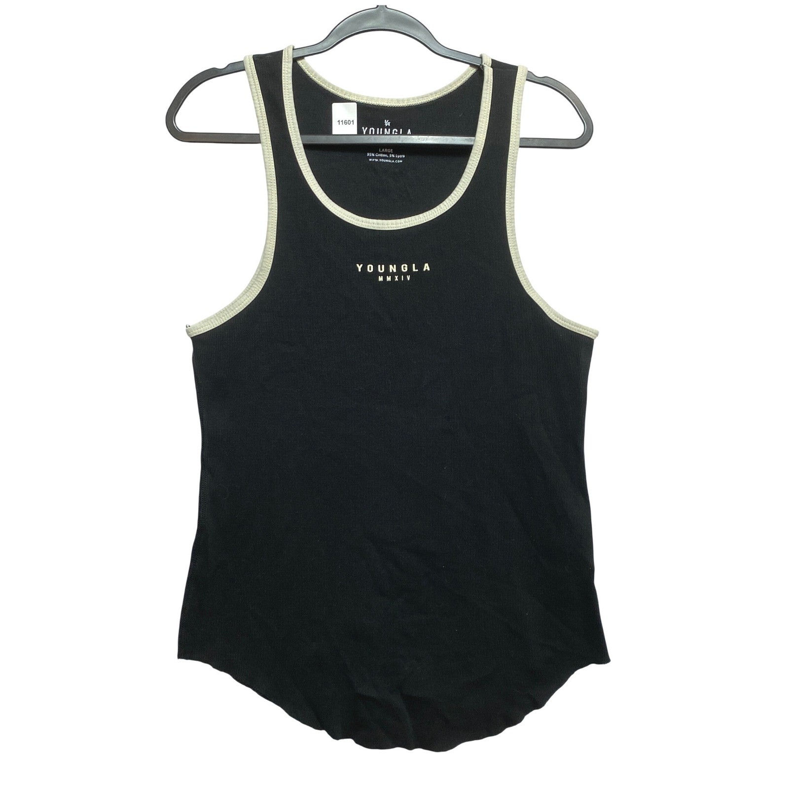 YoungLA Tank Top Mens Large Black Ribbed Raw Hem Contrast Trim #313 YLA2217 gallery