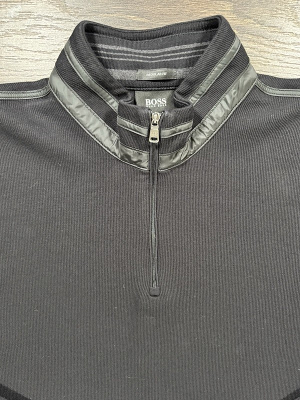 FRESH BOSS Hugo Boss Men's XXL Black Regular Fit 1/4 Zip Mock Neck Pullover Logo gallery