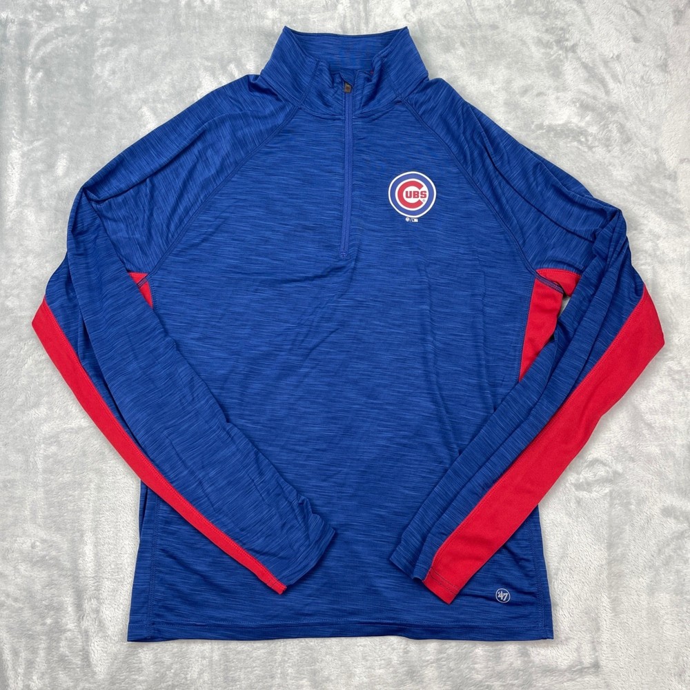 47 Brand Chicago Cubs Quarter Zip Pullover Athletic Shirt Men's Medium Blue Red