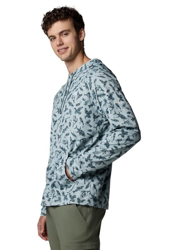Columbia Men’s Large Wild Cast Camp Hoodie Omni-Shade Crushed Blue Huntfish NWT gallery
