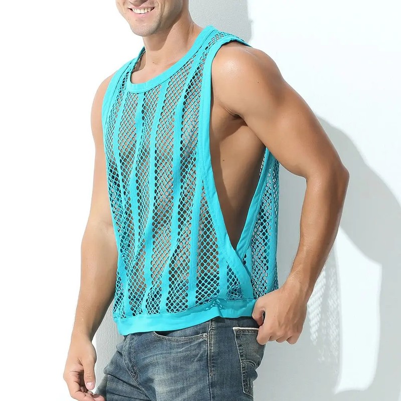 Mens Mesh Sheer Vest Bodybuilding Running Tank Tops Sexy Fishnet Fitness. gallery