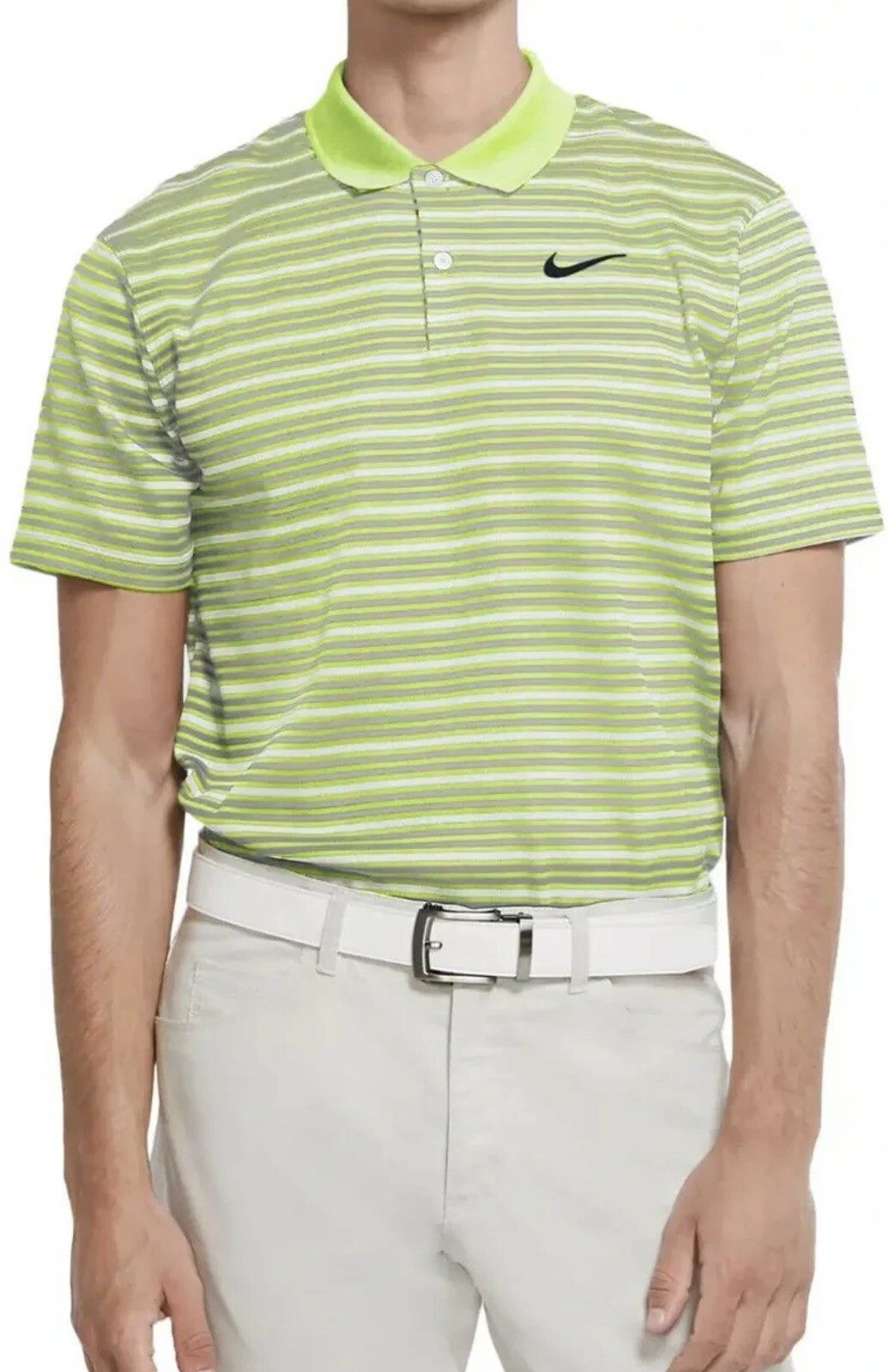 NIKE DRI-FIT VICTORY STRIPED GOLF POLO BV0363-736 Lime Grey White Men’s M gallery