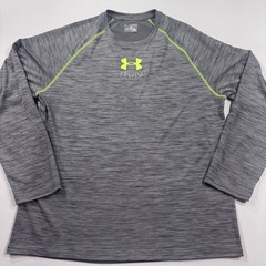 UNDER ARMOUR Men’s HeatGear Athletic Running Shirt, Gray/Neon Green, Fitted, 2XL