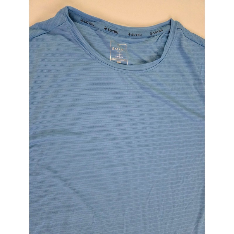 Soybu Mens Active Performance T-Shirt Blue Striped Short Sleeve Top Medium NWOT gallery