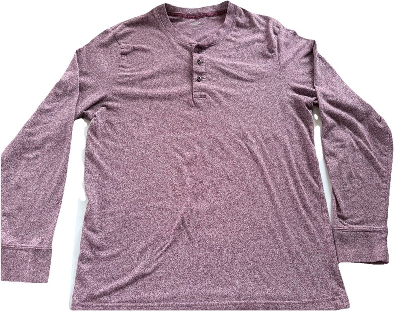 Old Navy Mens T Shirt sz L Burgundy Heathered Crew Neck Henley Long Sleeve gallery
