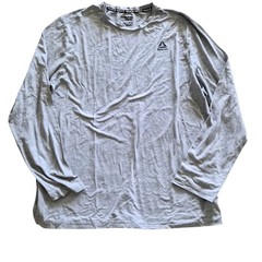 Reebok Mens Long Sleeve Performance Shirt Gray Heathered Crew Neck XL Logo