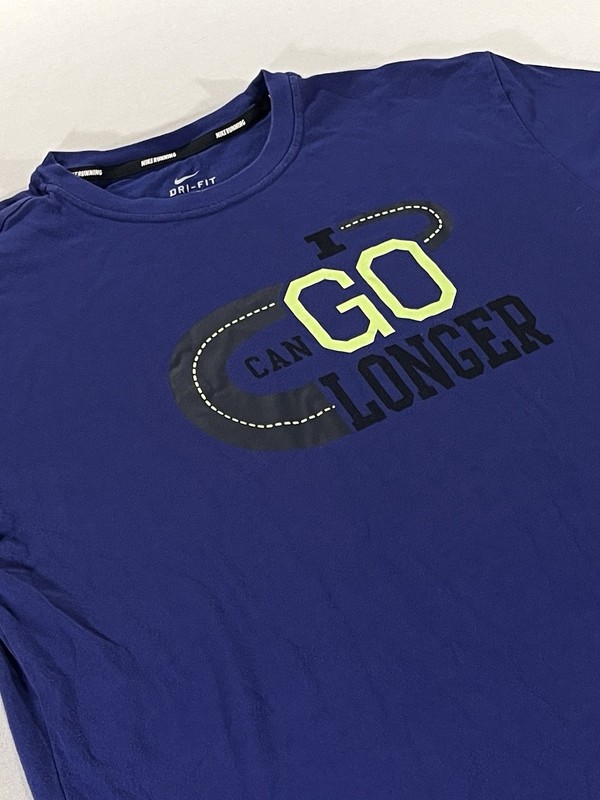 NIKE Running Dri Fit Short Sleeve T Shirt I Can Go Longer Men’s Large - Blue gallery
