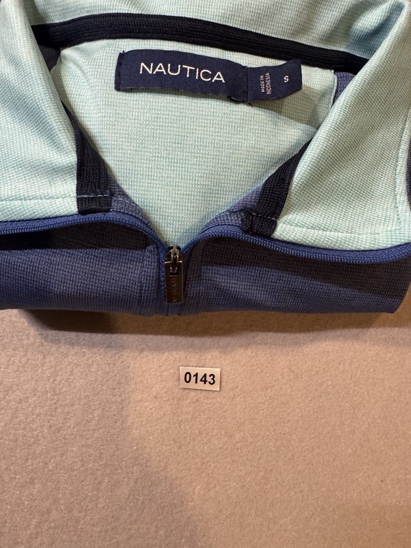 Nautica 1/4 Zip Mock Neck Logo Pullover Polyester Blue Green Men S gallery