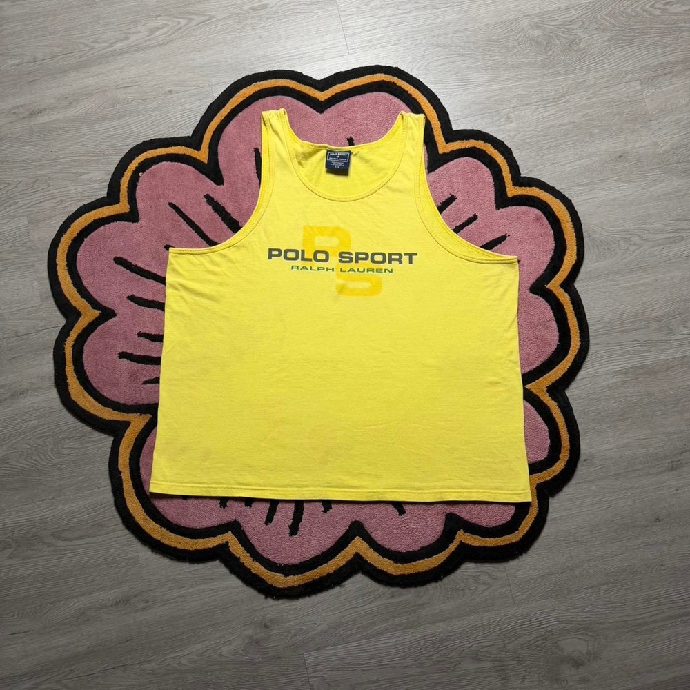Vintage 90’s Ralph Lauren Polo Sport Graphic Logo Tank Top Shirt 2XL Yellow