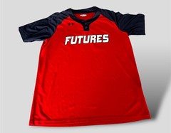 Under Armour Futures Baseball Henley Men’s Large Jersey Red Blue Number 25 ASG