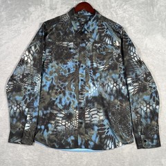 Huk Shirt Mens Large Blue Kryptek Neptune Camo Long Sleeve Fishing Performance
