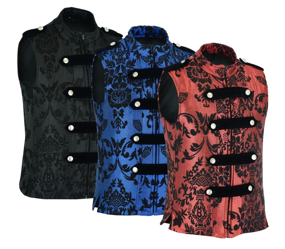 HANDMADE BLUE VEST GOTHIC JACKET MILITARY UNIFORM ROCK BAND VEST GOTH STEAMPUNK