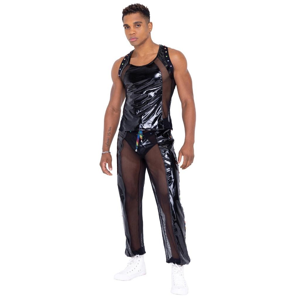 Vinyl Mesh Tank Top Rainbow Studs Racerback Fishnet Pride Black 6334 Small gallery