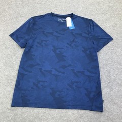 Nautica Shirt Mens Medium Blue Camo Short Sleeve Performance Jacquard Mesh Top