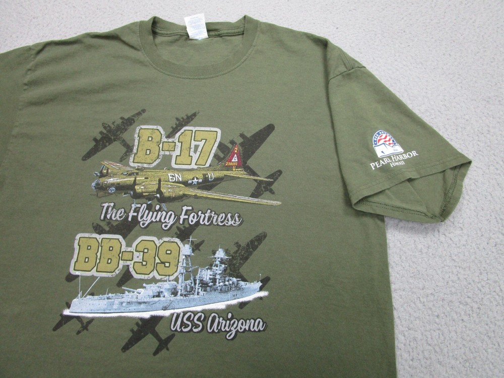 Pearl Harbor Shirt XL Flying Fortress USS Arizona B-17 BB-39 Navy Ship Veterans