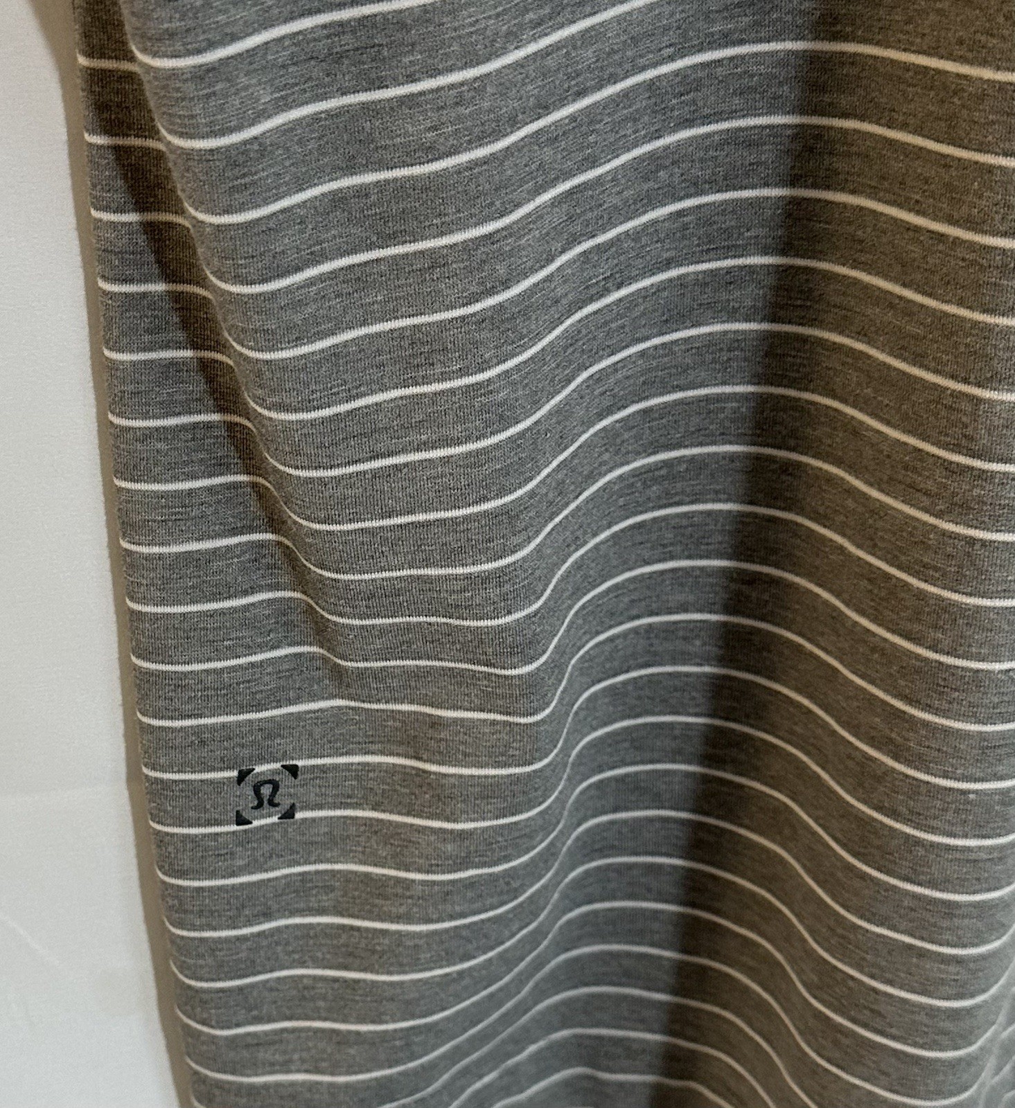 Lululemon Men's Small Gray & White Stripe Activewear Performance S/S Polo Shirt gallery