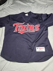 Men’s Majestic MLB Minnesota Twins V-Neck Mesh Pullover Baseball Jersey Size XL