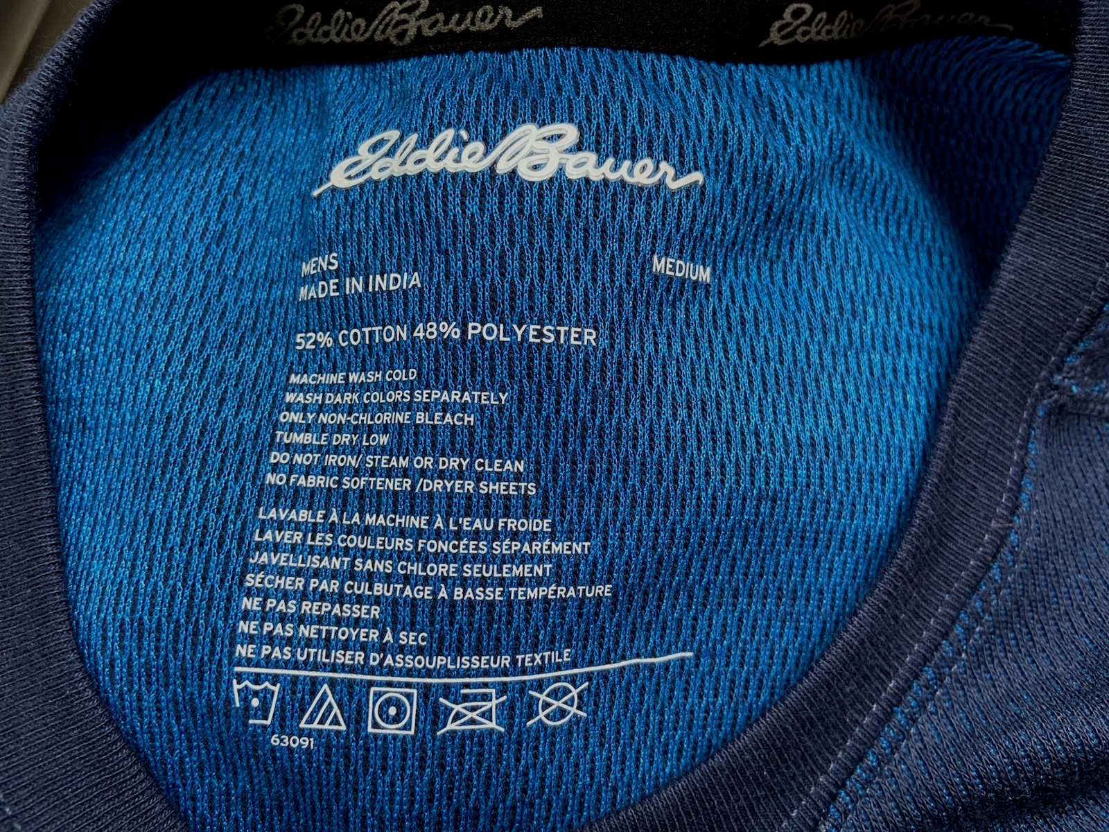 Eddie Bauer Heavyweight Doubleknit Thermal Crew Top Shirt Blue M Retail $40 gallery